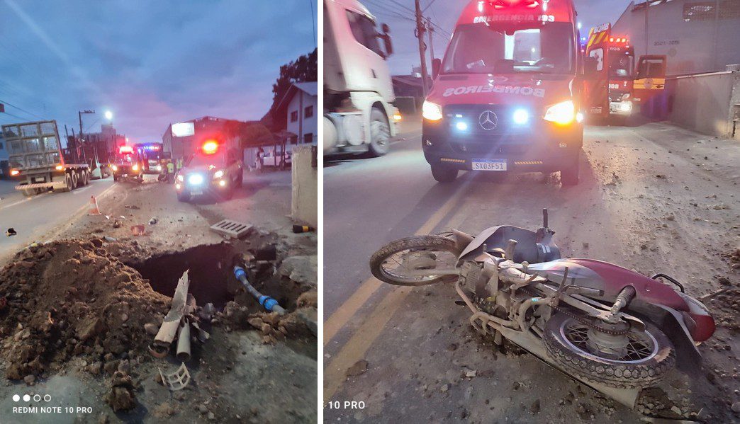 Motociclista fica inconsciente após queda em trecho em manutenção em Rio do Sul