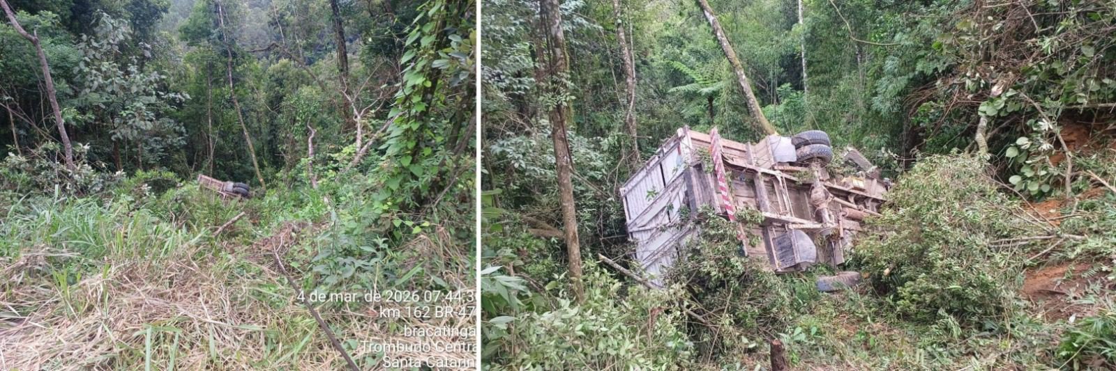 Motorista fica preso em cabine após acidente na BR-470 em Trombudo Central