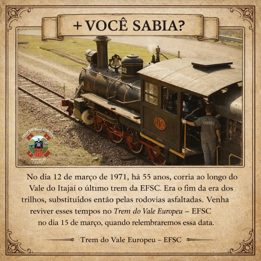 Há 55 anos, o Vale se despedia dos trilhos: Evento em Apiúna celebra o legado da EFSC