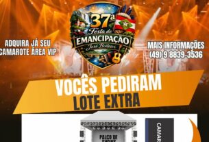 Festa em José Boiteux abre lote extra para Camarotes e Área VIP