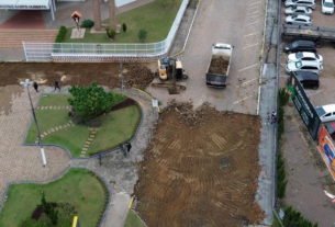 Obras de revitalização da área central de Ibirama iniciam com intervenção próxima à Igreja Matriz