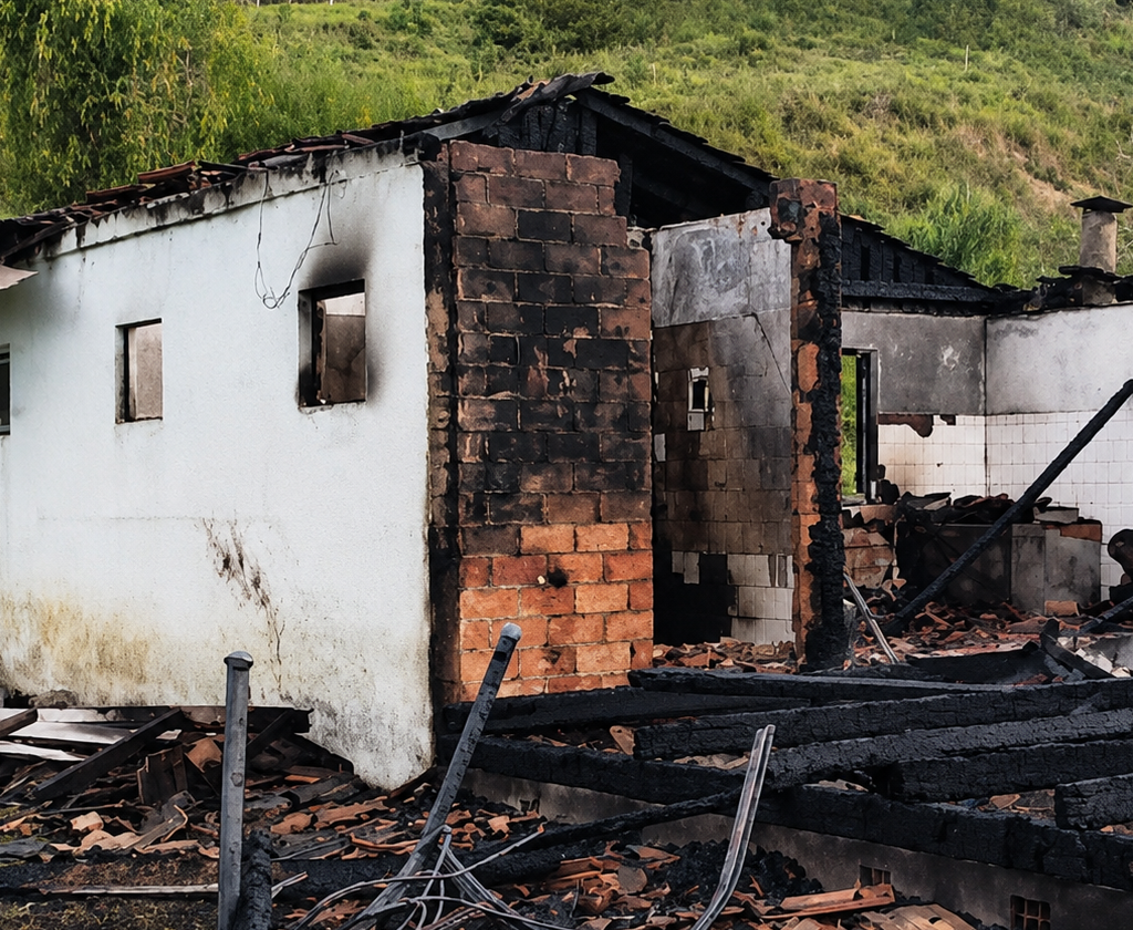 Incêndio destrói residência na comunidade de Santa Rosa, em Apiúna