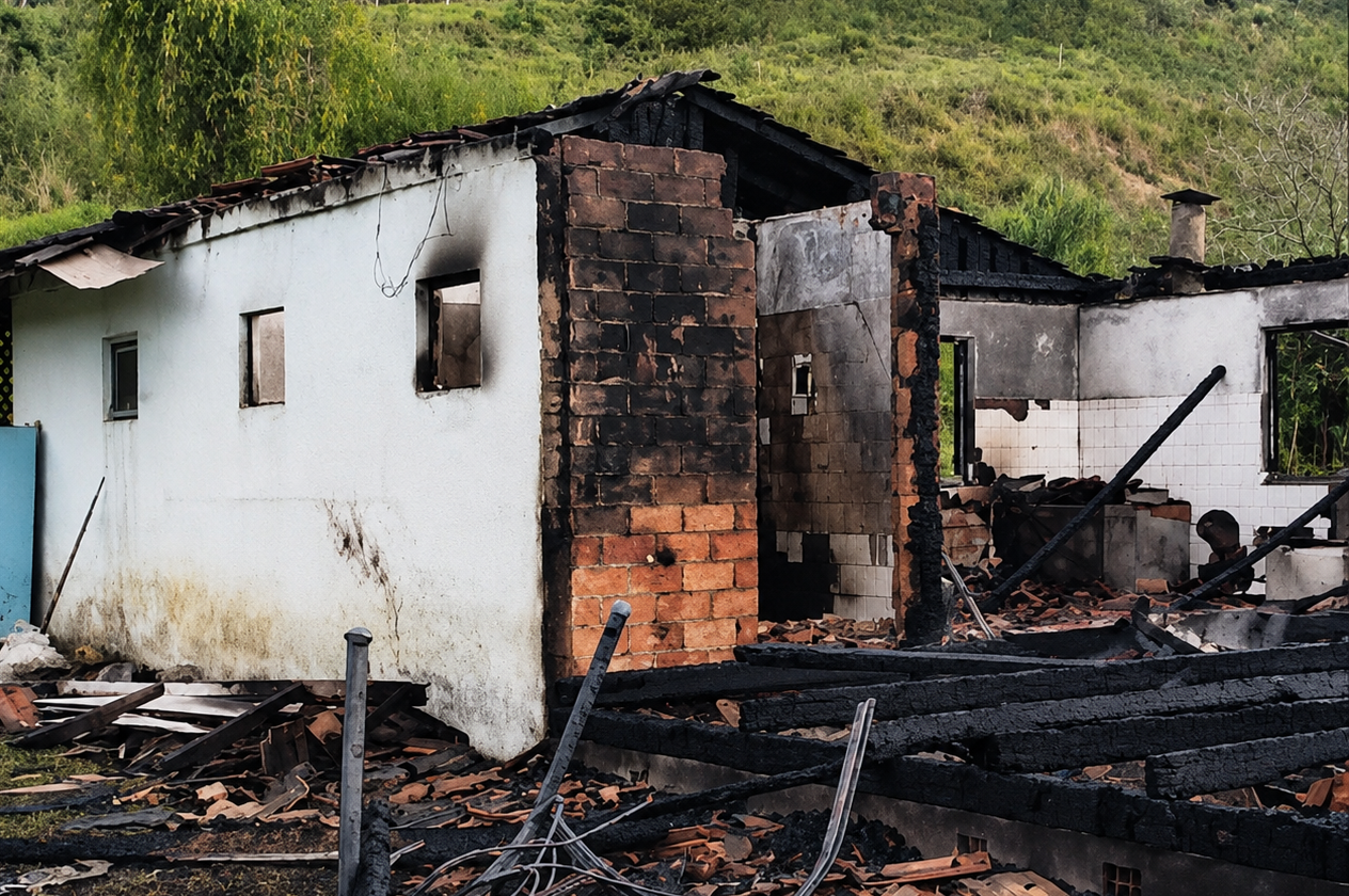 Incêndio destrói residência na comunidade de Santa Rosa, em Apiúna