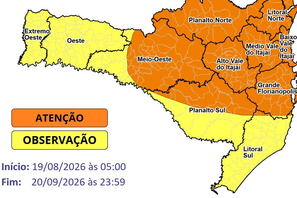 Chuva intensa deve atingir Santa Catarina neste fim de semana